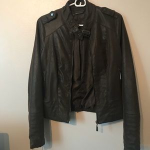 J-2 dark brown textured crop faux leather jacket